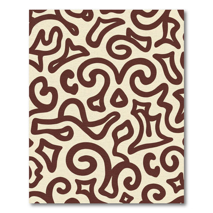 Cream Brown Swirl Abstract Organic Rug