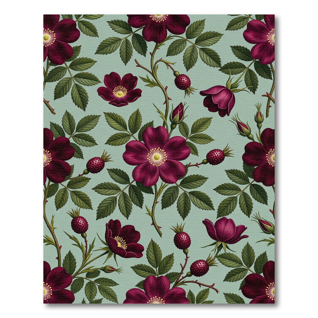 Deep Burgundy Rose Botanical Sage Rug