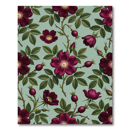 Deep Burgundy Rose Botanical Sage Rug