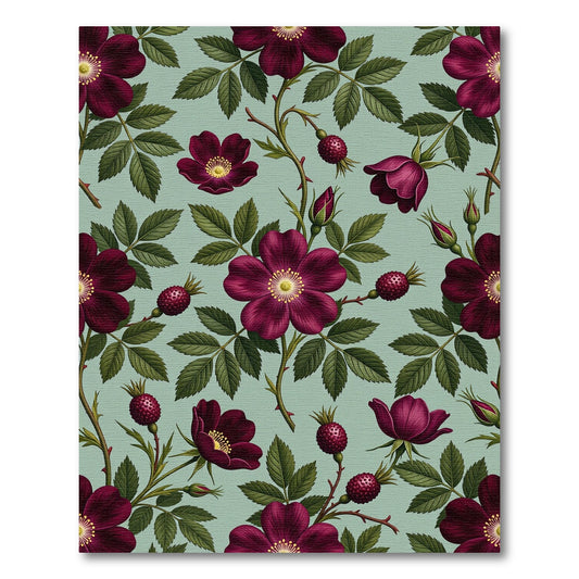 Deep Burgundy Rose Botanical Sage Rug