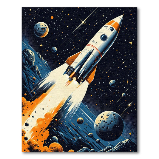 Retro Rocket Launch Cosmic Stars Rug