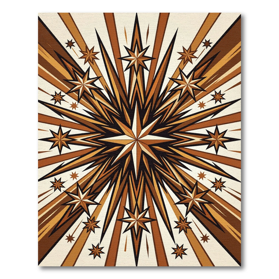 Golden Brown Starburst Ray Motif Rug