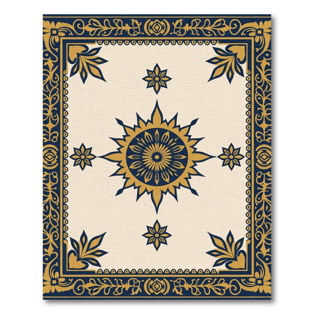 Navy Gold Sunburst Medallion Rug