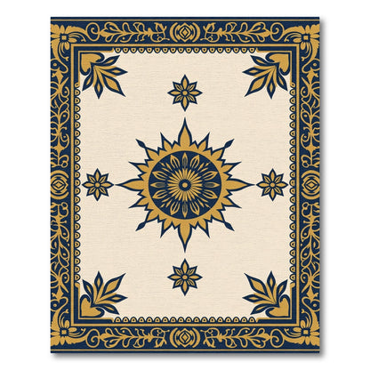 Navy Gold Sunburst Medallion Rug