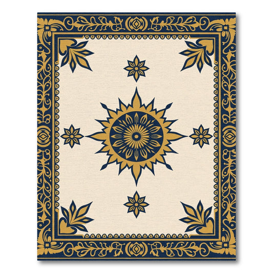 Navy Gold Sunburst Medallion Rug