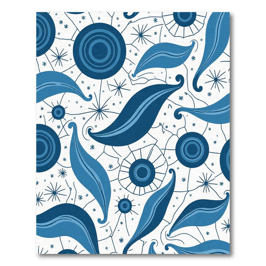 Deep Blue Abstract Leaf Medallion Rug