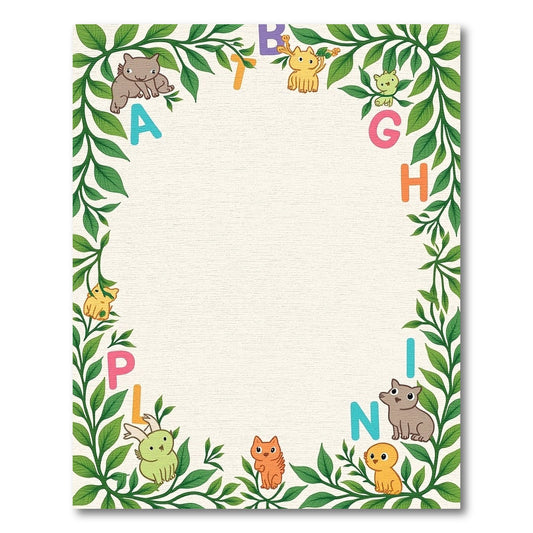 Playful Animals and Letters Botanical Frame Rug