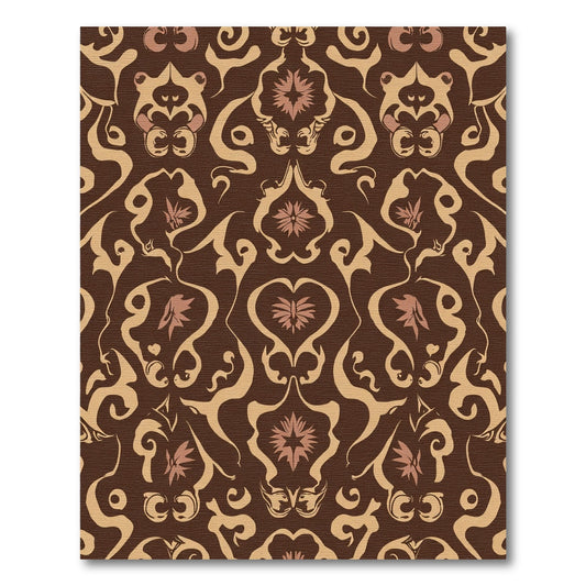 Brown Floral Baroque Swirl Rug