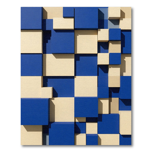 Modern Blue and Cream Geometric Block Rug