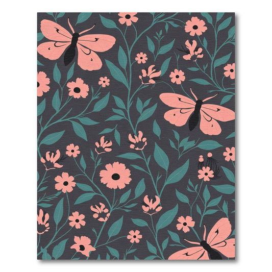 Coral Butterfly Floral Vines Rug