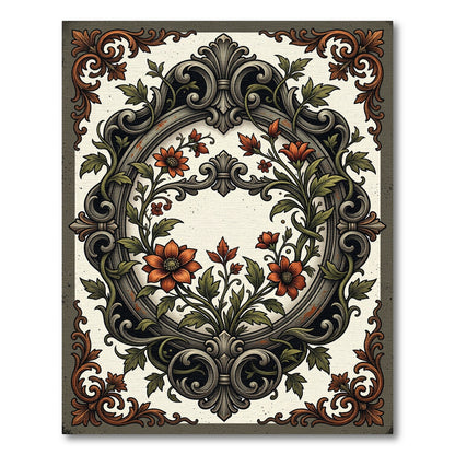 Antique Orange Floral Baroque Frame Rug