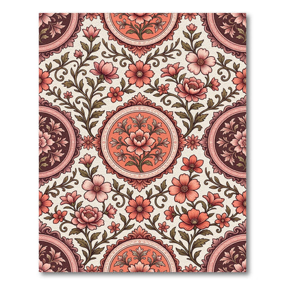 Coral Pink Floral Scroll Medallion Rug
