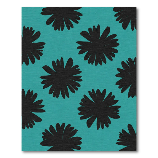 Black Floral Silhouette Teal Rug