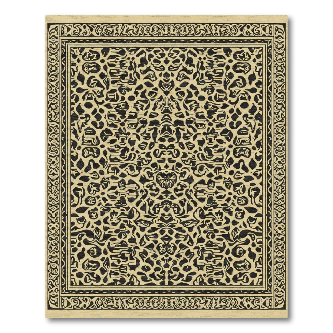 Black Floral Paisley Border Rug