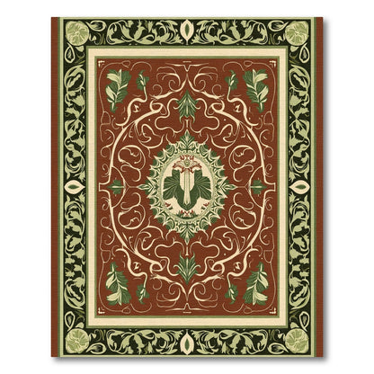 Rustic Red Green Floral Medallion Rug