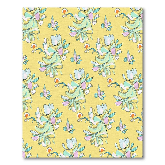 Pastel Yellow Abstract Floral Cluster Rug