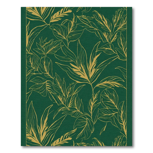 Emerald Green Gold Foliage Outline Rug
