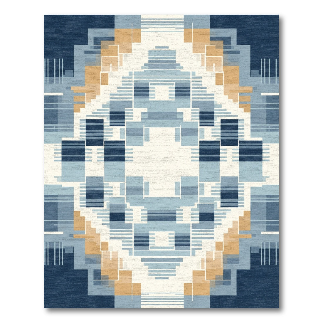 Geometric Ochre Blue Abstract Squares Rug