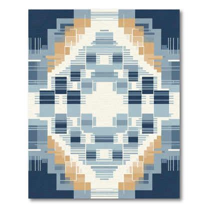 Geometric Ochre Blue Abstract Squares Rug