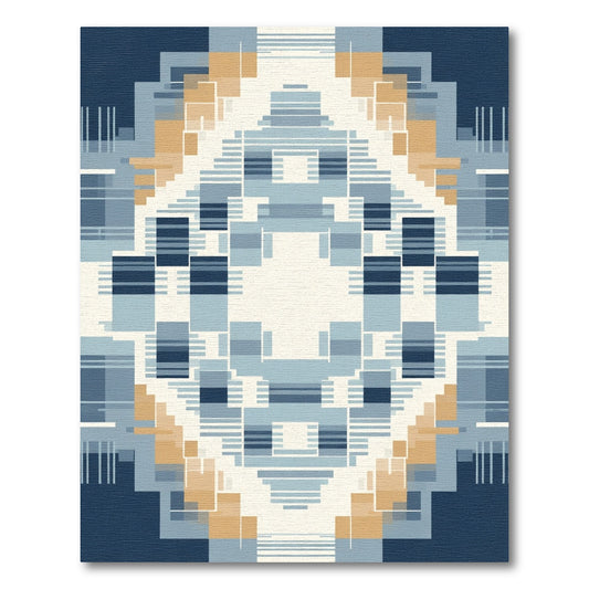 Geometric Ochre Blue Abstract Squares Rug