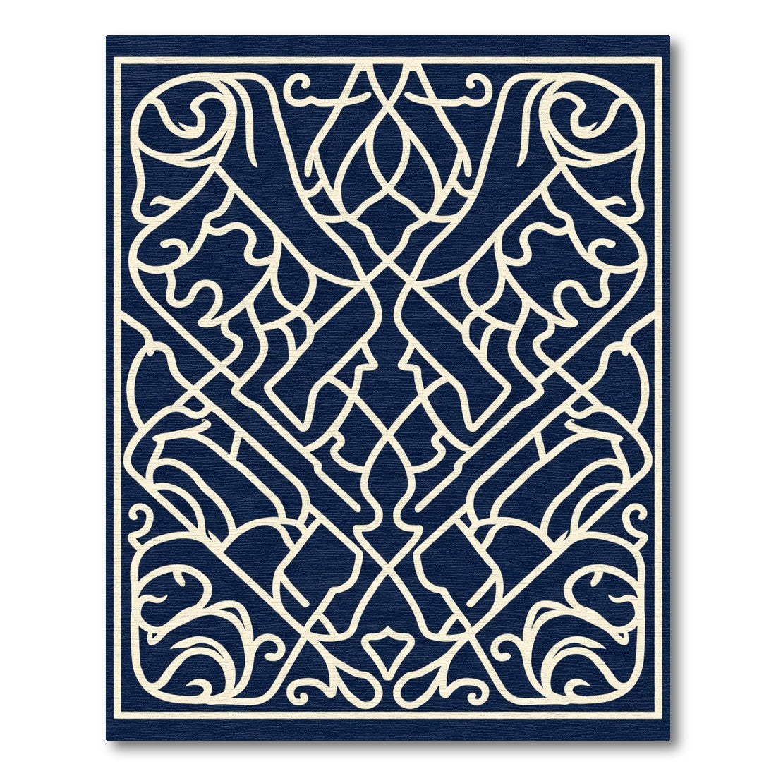 Ivory Lattice Over Deep Indigo Canvas Rug