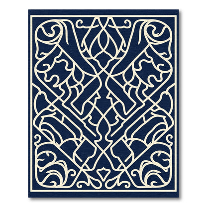 Ivory Lattice Over Deep Indigo Canvas Rug