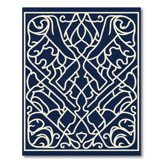 Ivory Lattice Over Deep Indigo Canvas Rug