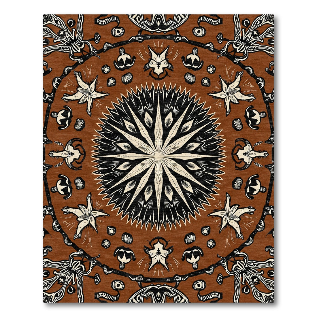 Brown Starburst Floral Mandala Rug