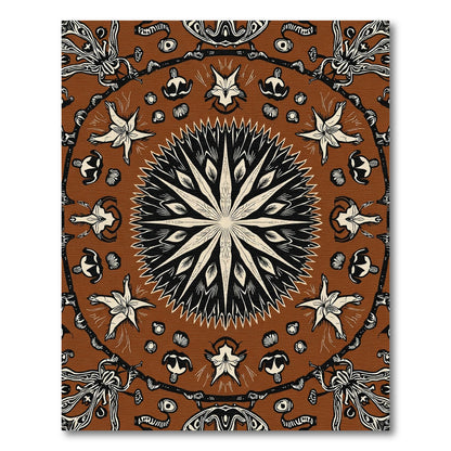 Brown Starburst Floral Mandala Rug