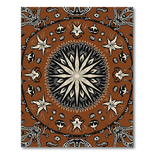 Brown Starburst Floral Mandala Rug