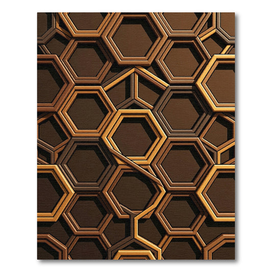 Rich Brown Golden Hexagon Grid Rug