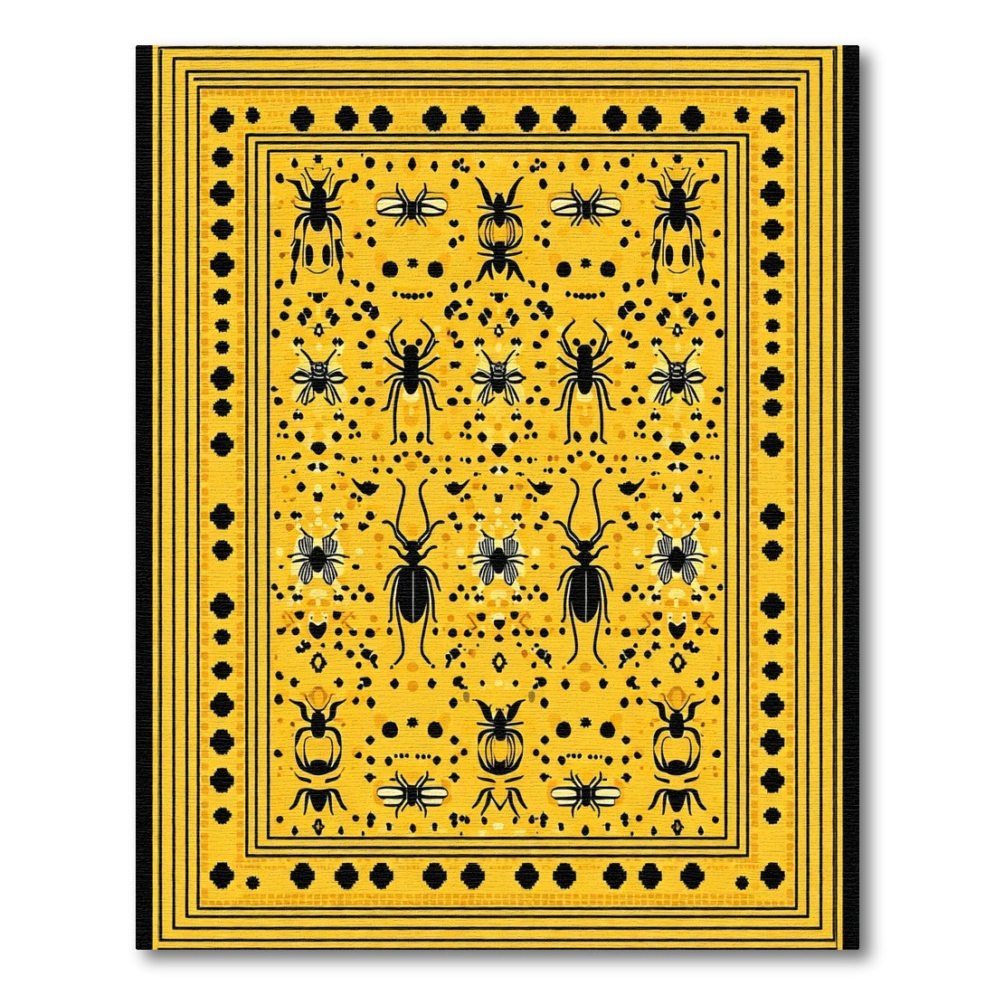 Bold Yellow Beetle Insect Border Rug