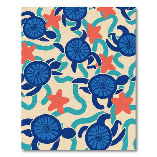 Blue Sea Turtle Coral Starfish Waves Rug