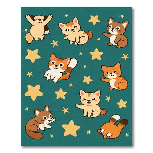 Playful Puppies Stars Teal Rug