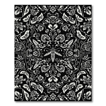 Monochromatic Black White Insect Floral Rug