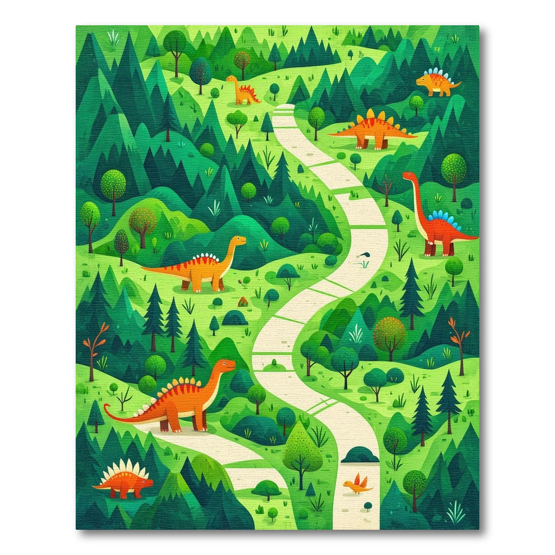 Whimsical Forest Dinosaur Winding Path Rug