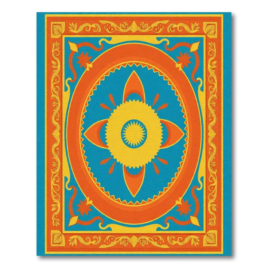 Vibrant Orange Yellow Sunburst Medallion Rug