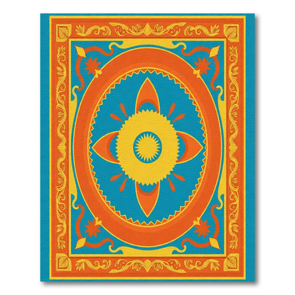 Vibrant Orange Yellow Sunburst Medallion Rug