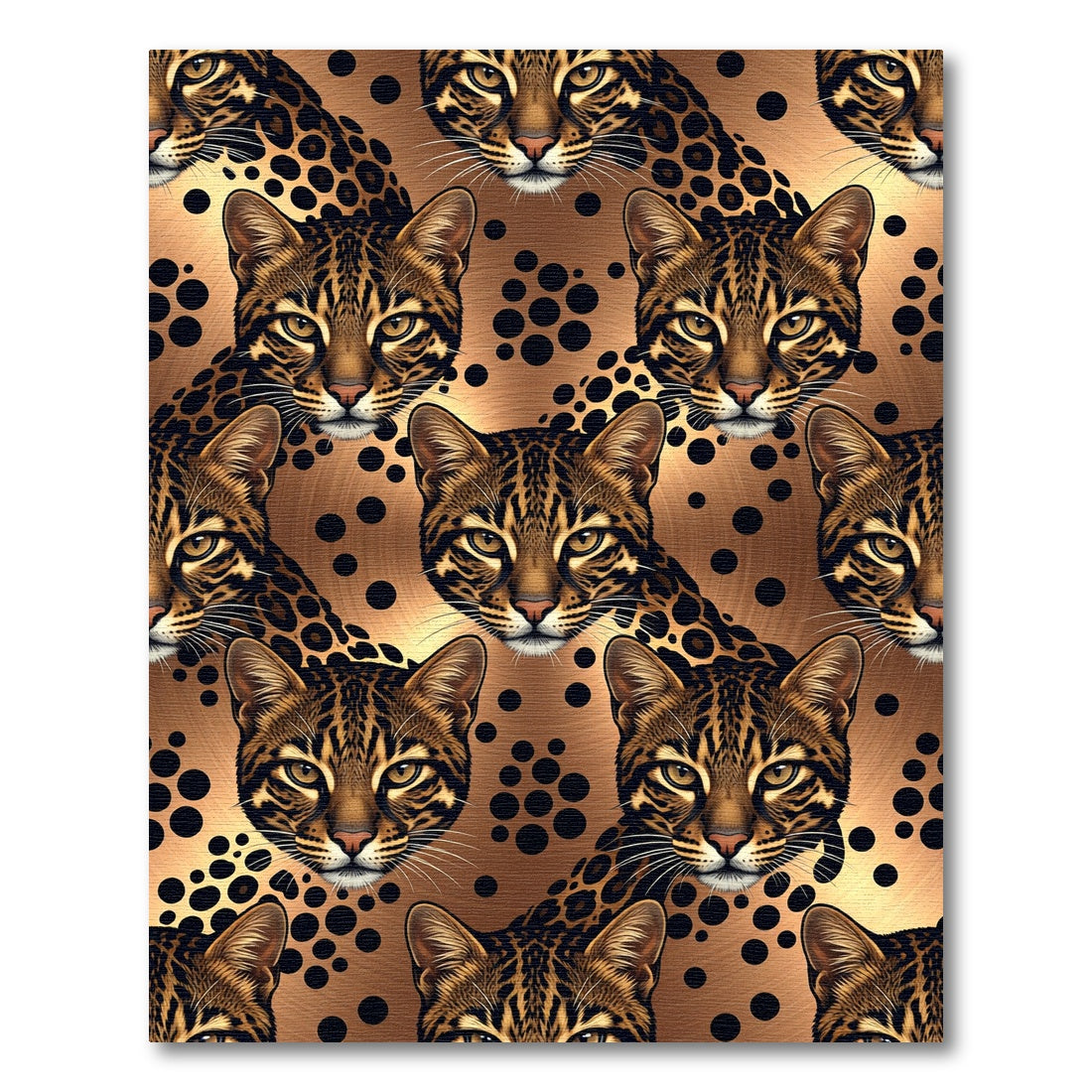 Golden Leopard Faces and Polka Dots Rug