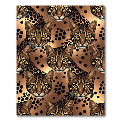 Golden Leopard Faces and Polka Dots Rug