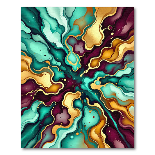 Opal Gold Teal Burgundy Flow Rug