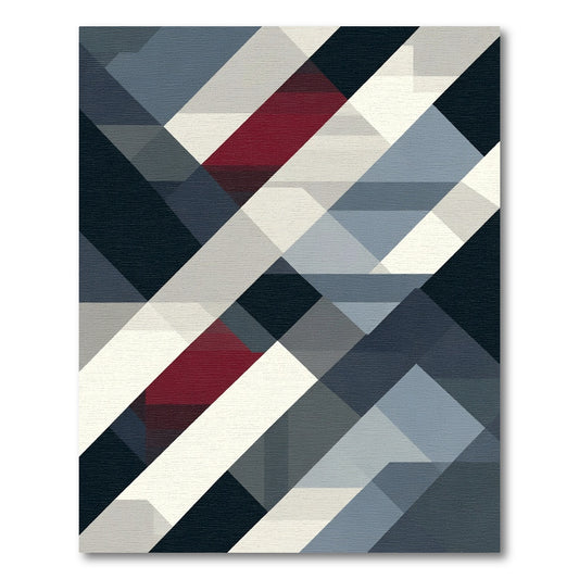 Deep Crimson Geometric Stripe Rug