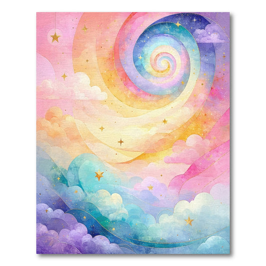 Dreamy Rainbow Spiral Stars Clouds Rug