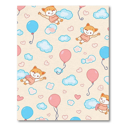 Whimsical Cat Balloon Cloud Heaven Rug