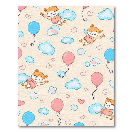 Whimsical Cat Balloon Cloud Heaven Rug