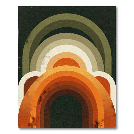 Retro Earthy Orange Green Arch Composition Rug