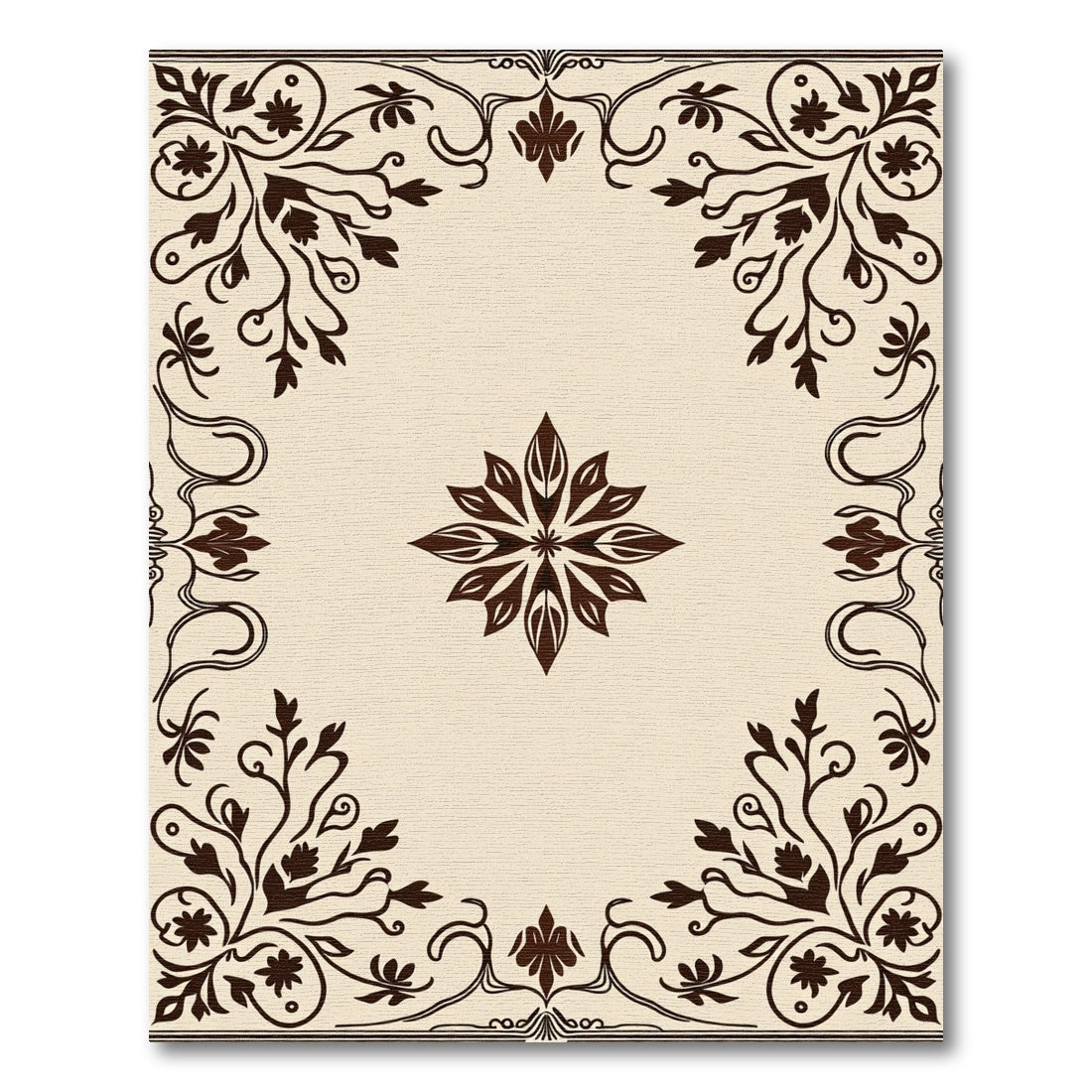 Elegant Cream Brown Floral Scroll Rug
