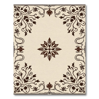 Elegant Cream Brown Floral Scroll Rug