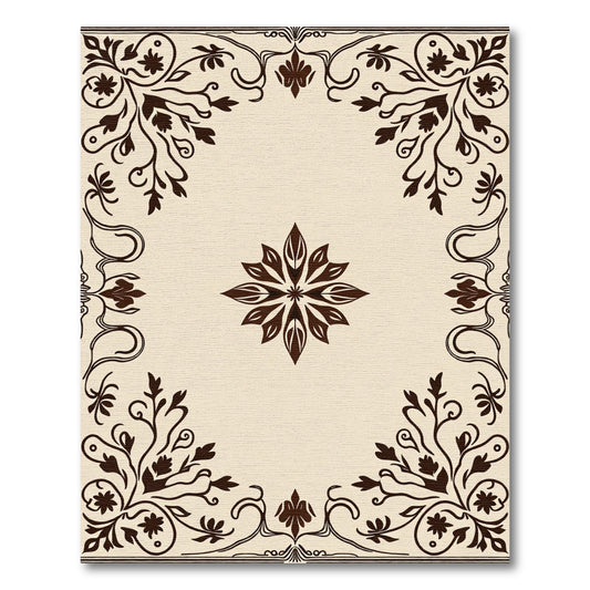 Elegant Cream Brown Floral Scroll Rug