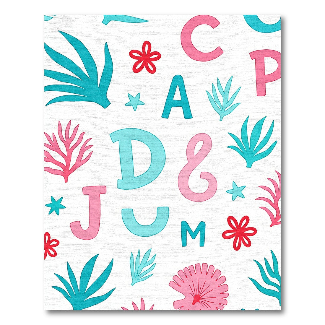 Aqua Pink Coral Letter Scatter Rug